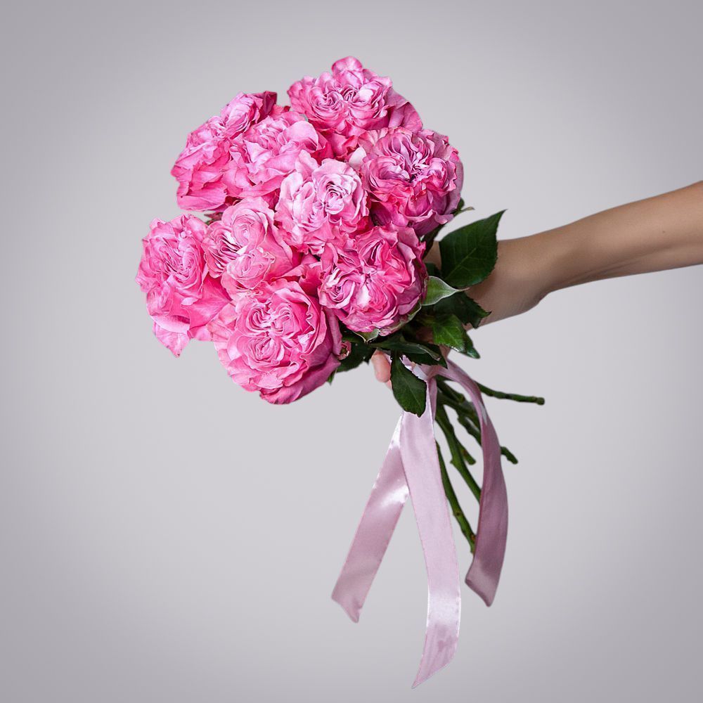 монобукет 9 пионовидных роз "country blues" под ленту 