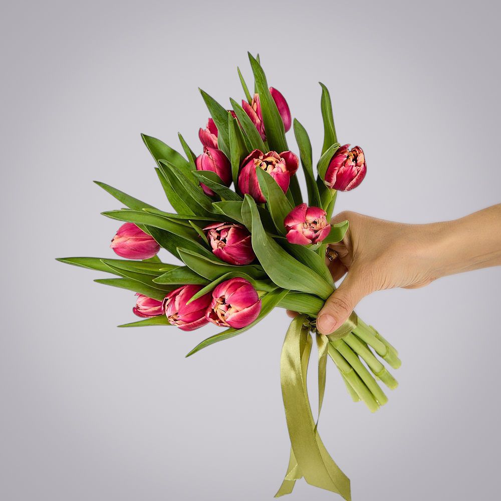 монобукет из 11 тюльпанов "каламбус" под ленту 