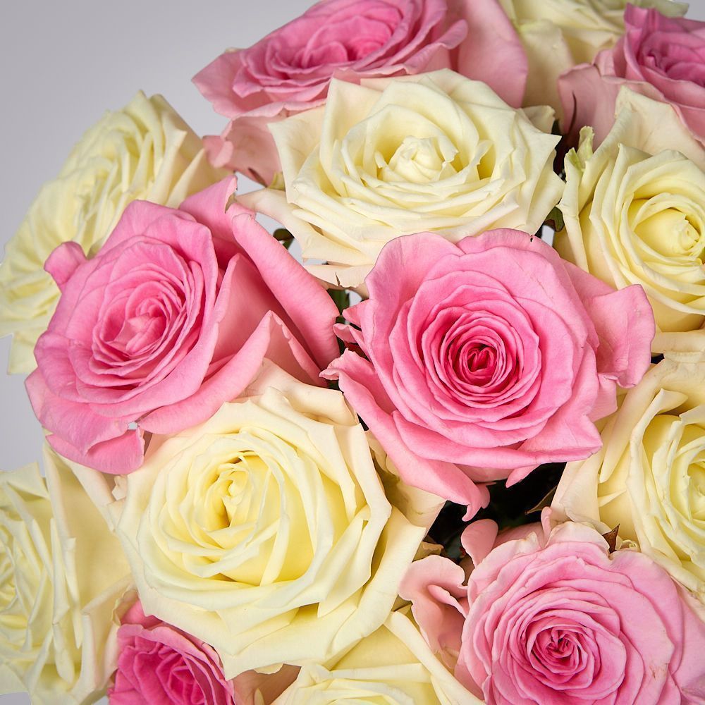 монобукет бело-розовый микс из 15 роз россия под ленту 1 