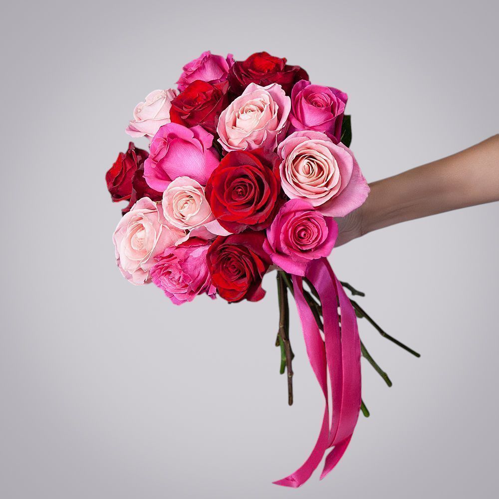 монобукет из 15 роз микс-6 под ленту 