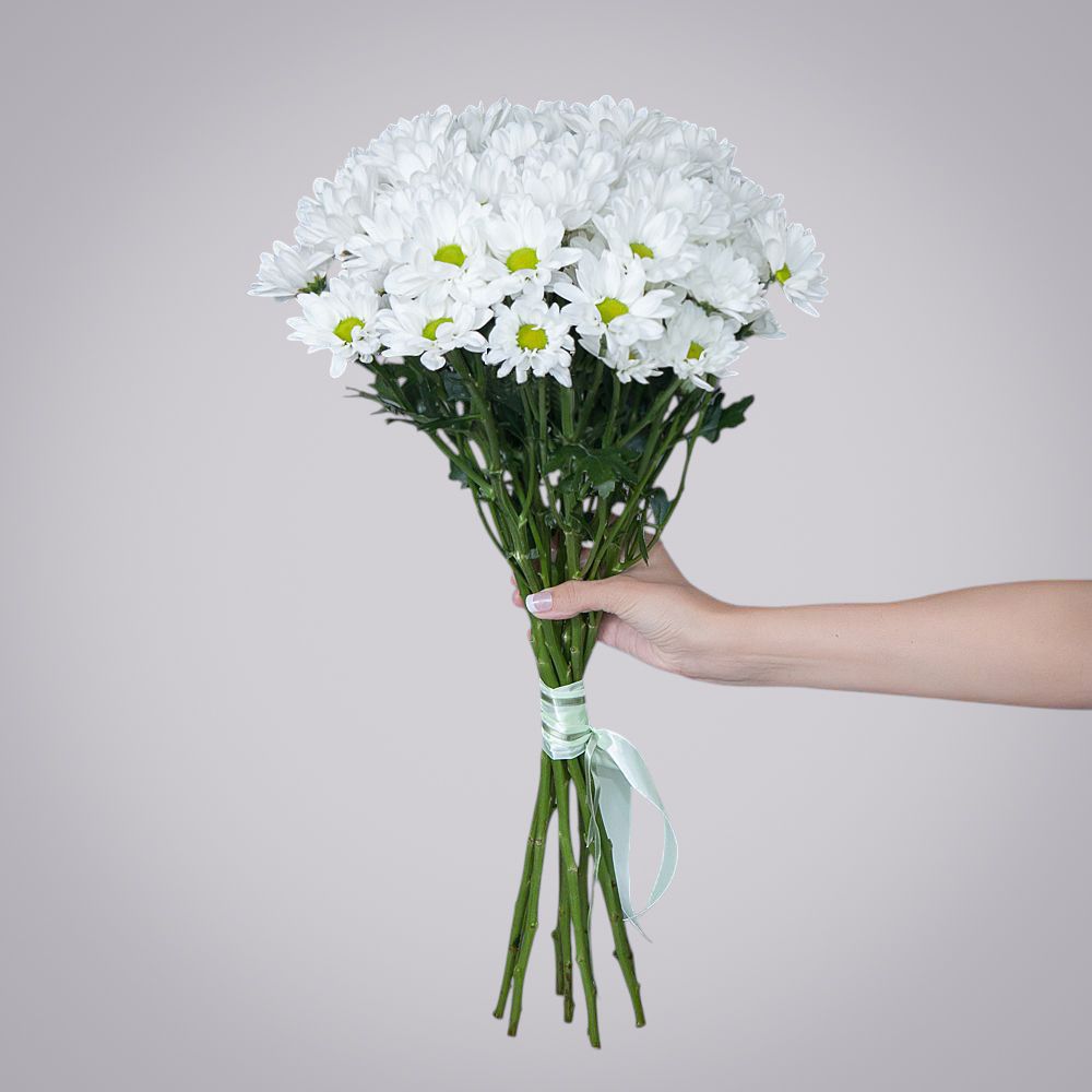 монобукет из 9 белых кустовых хризантем 