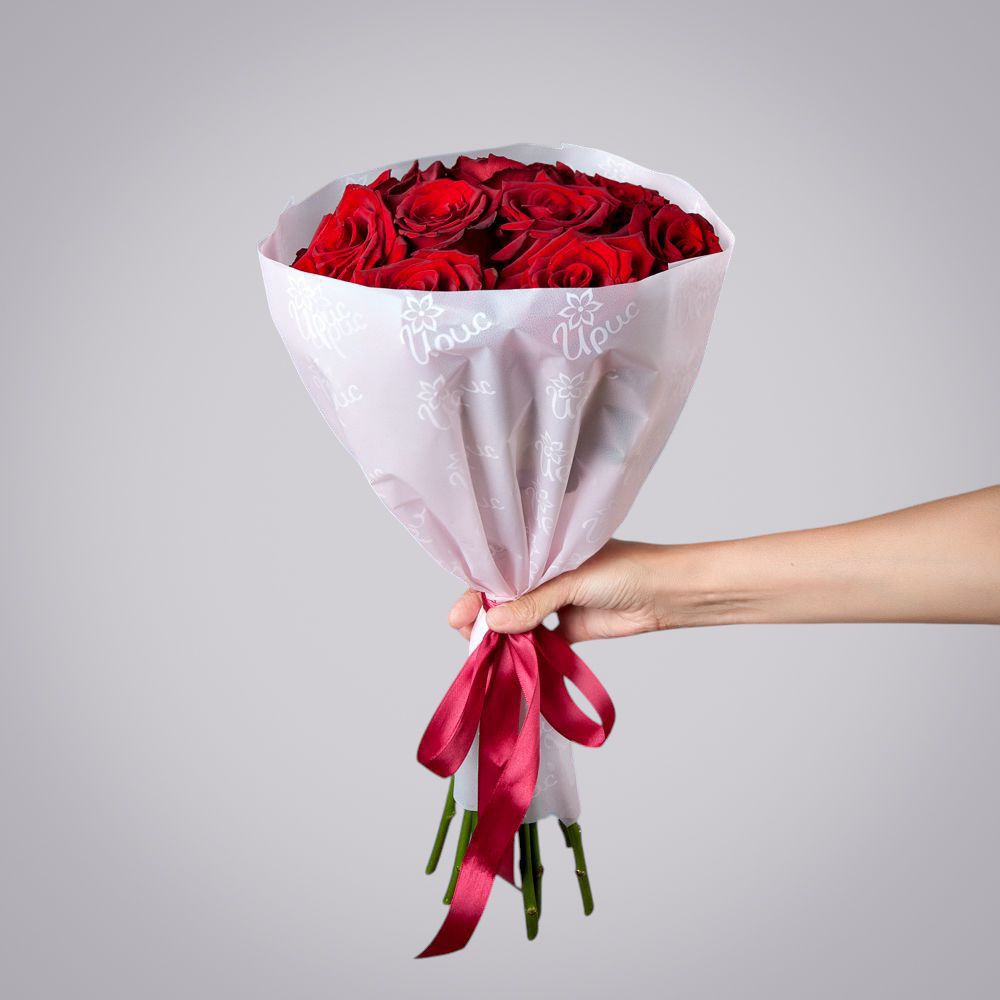 монобукет 9 роз "explorer" в упаковке с тишью 2 