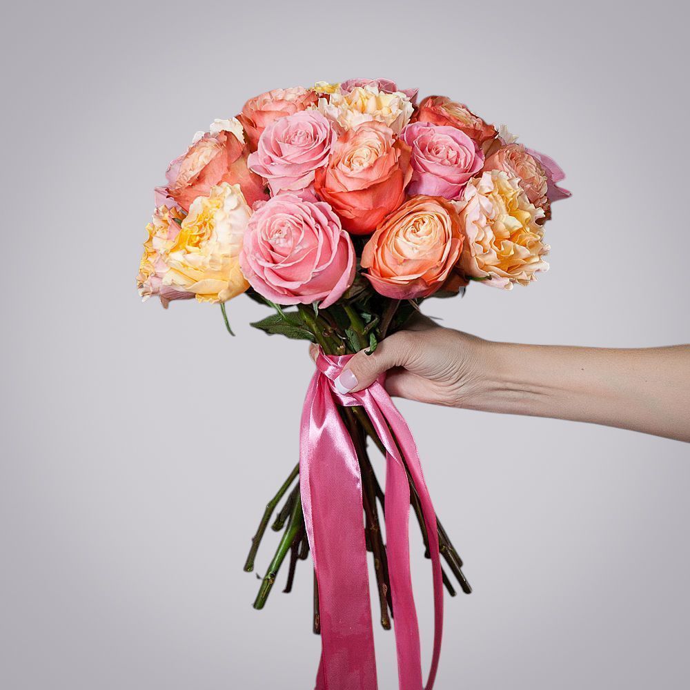 монобукет из 21 роз микс-7 под ленту 