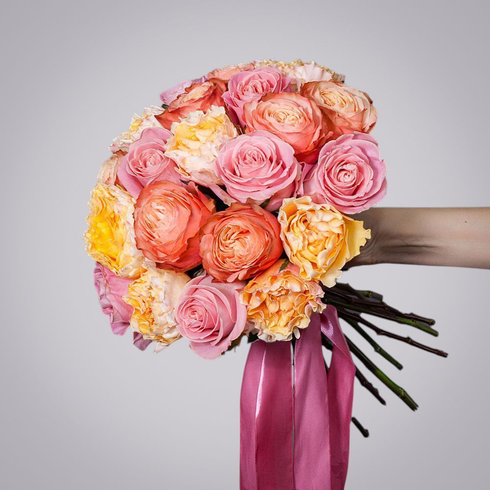 монобукет из 21 роз микс-7 под ленту 