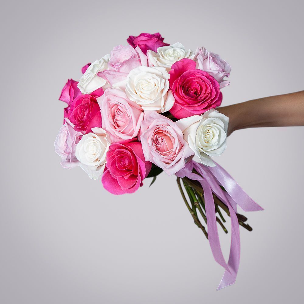 монобукет из 15 роз микс-8  под ленту 