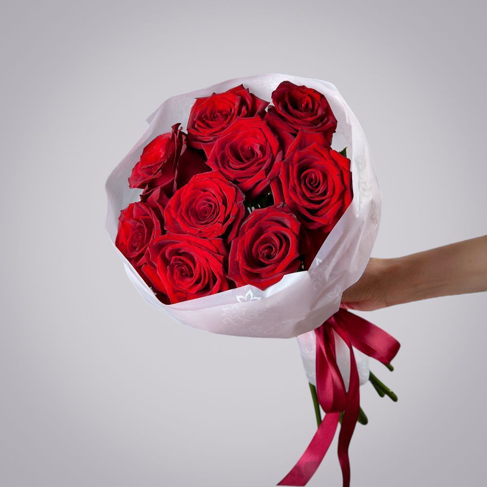 монобукет 9 роз "explorer" в упаковке с тишью 2 