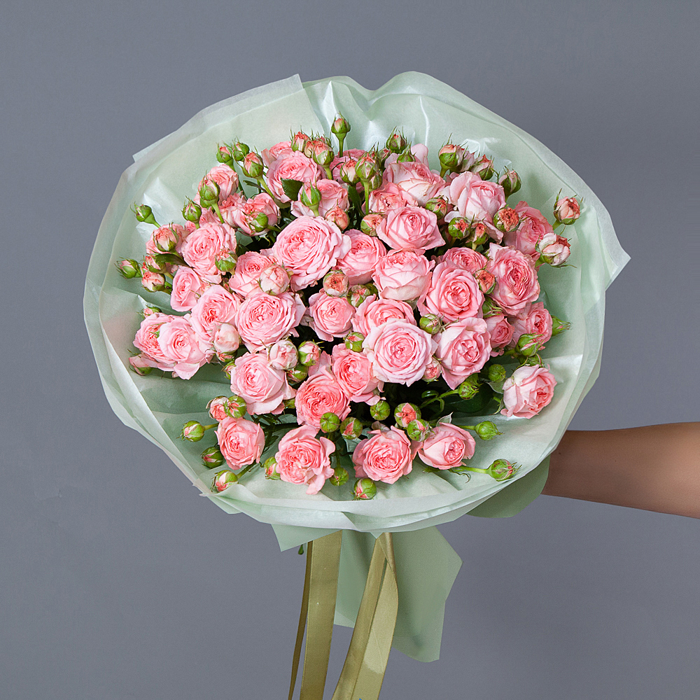 монобукет 9 кустовых роз "femke" №2  в упаковке 