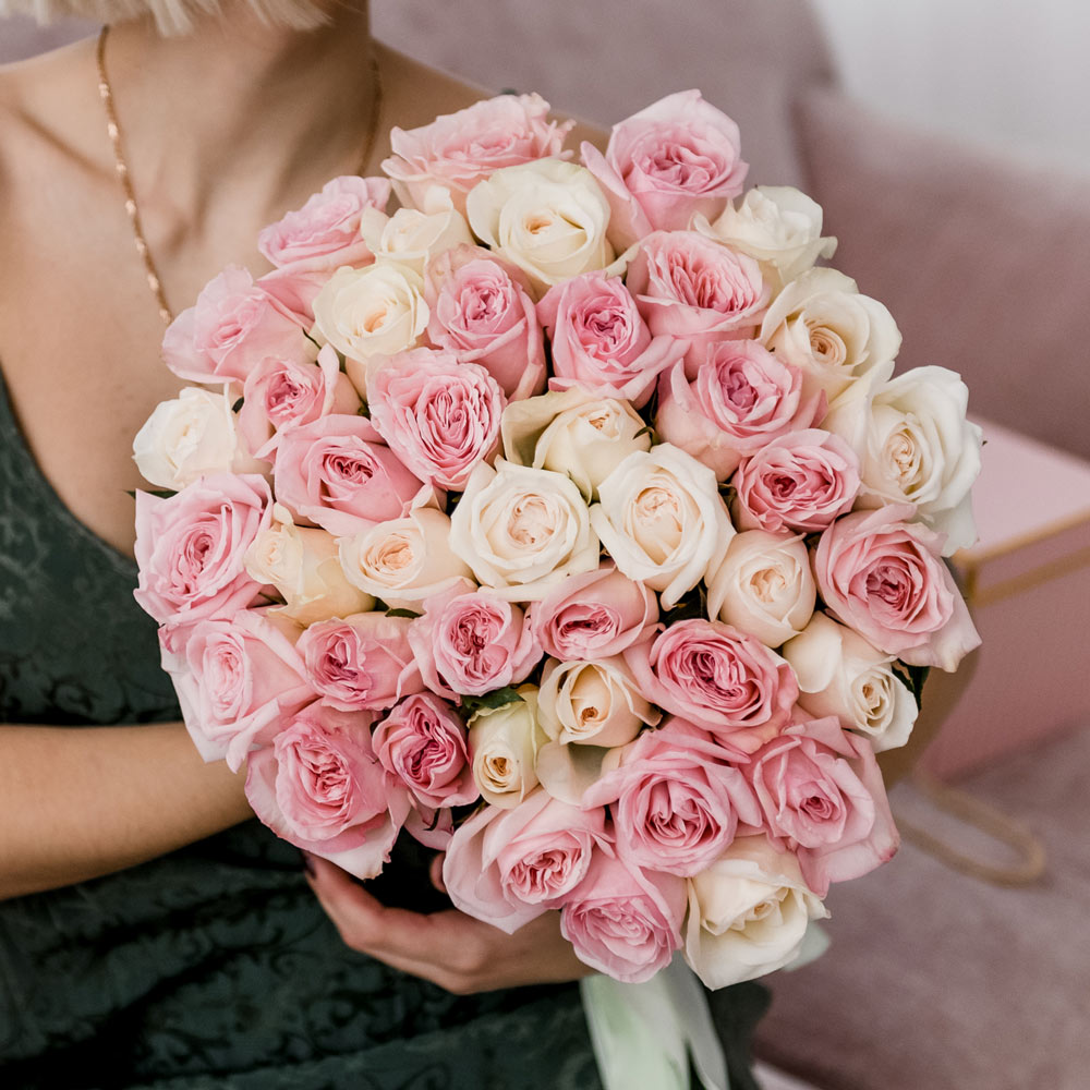 монобукет 51 роза "pink & white o`hara" 