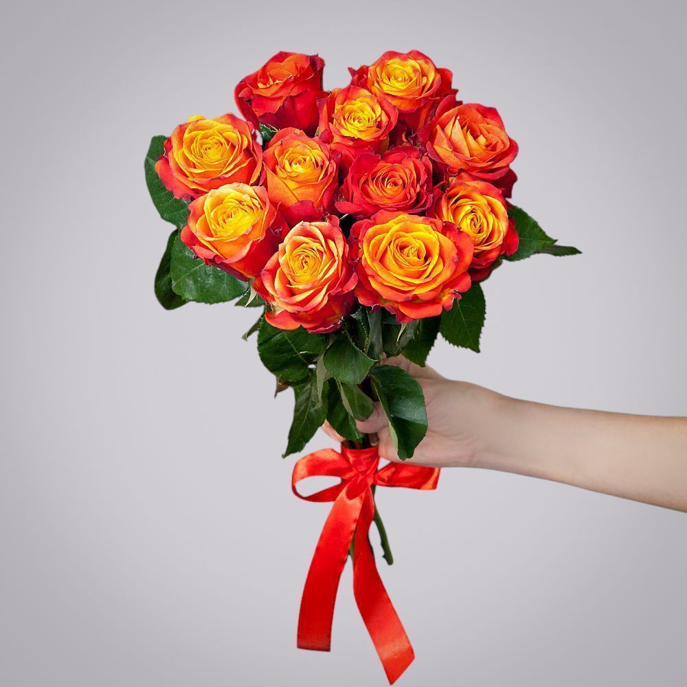 монобукет из 11 эквадорских роз "atomic" под ленту 