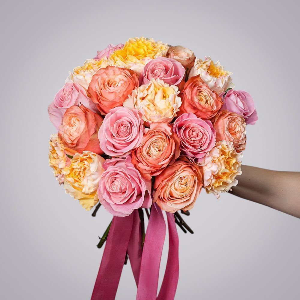 монобукет из 21 роз микс-7 под ленту 