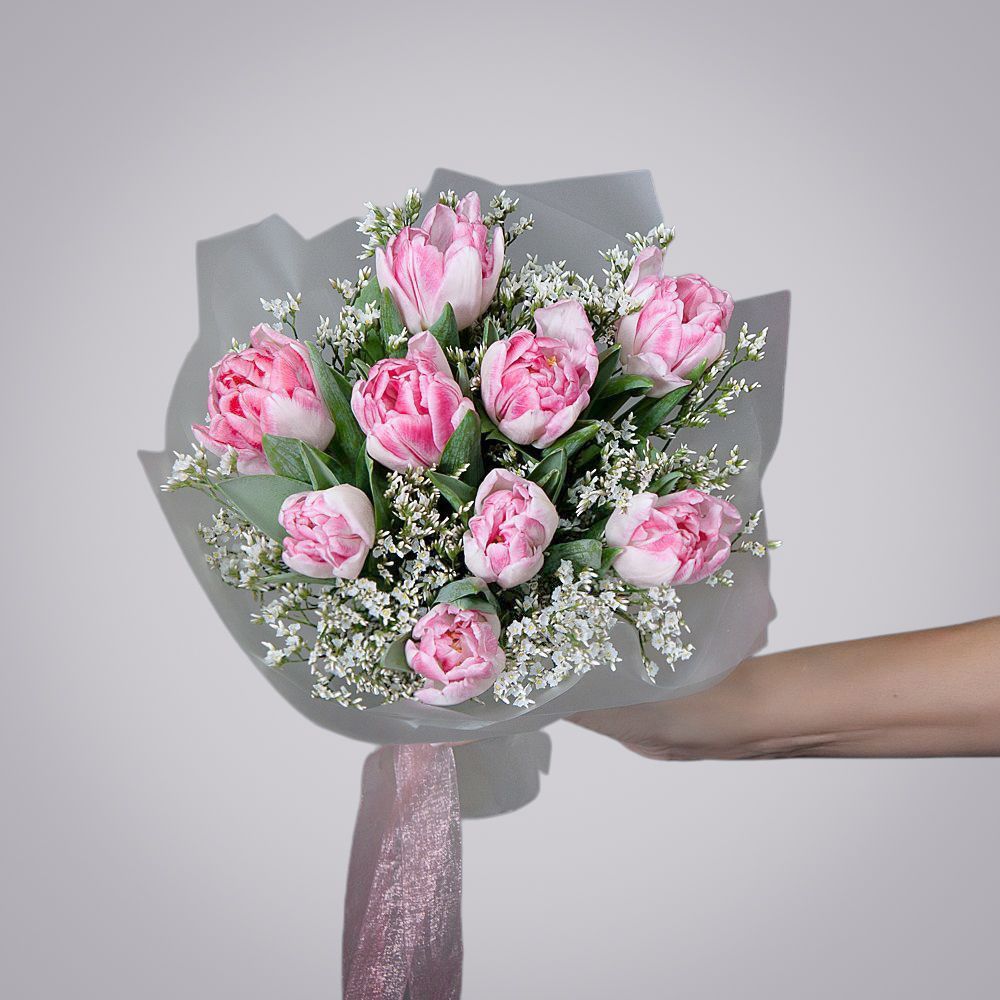 монобукет из 9 тюльпанов в упаковке 