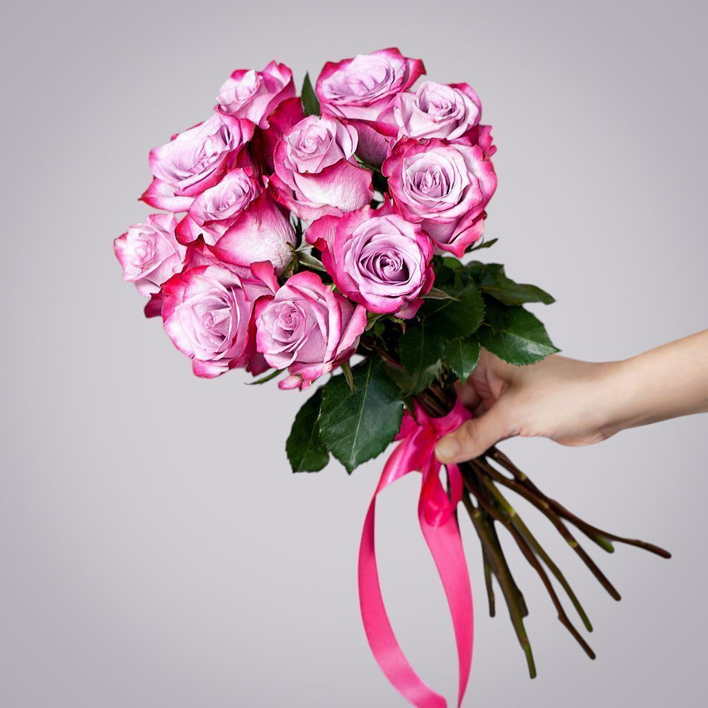 монобукет из 11 роз "deep purple" под ленту 