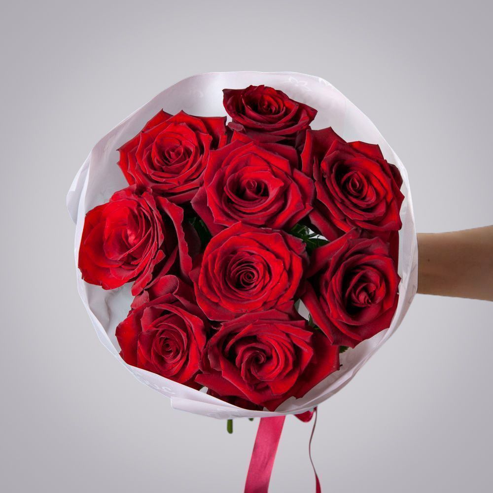 монобукет 9 роз "explorer" в упаковке с тишью 2 