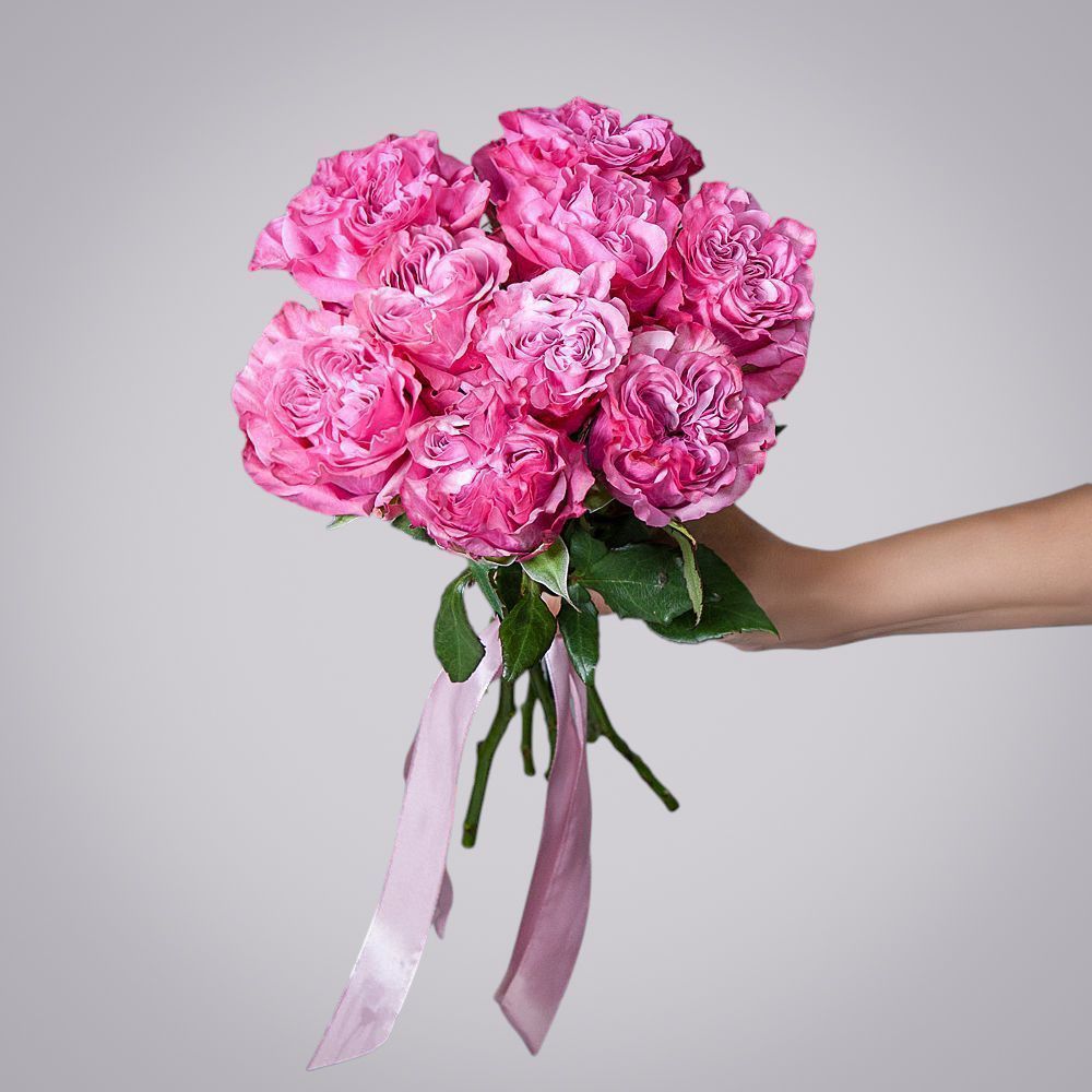 монобукет 9 пионовидных роз "country blues" под ленту 