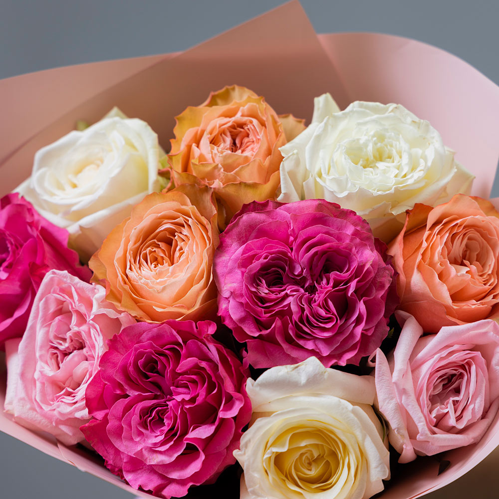 букет микс из 11 пионовидных эквадорских роз 