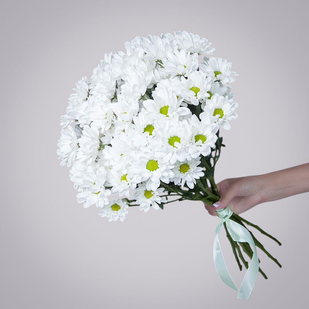 монобукет из 9 белых кустовых хризантем 