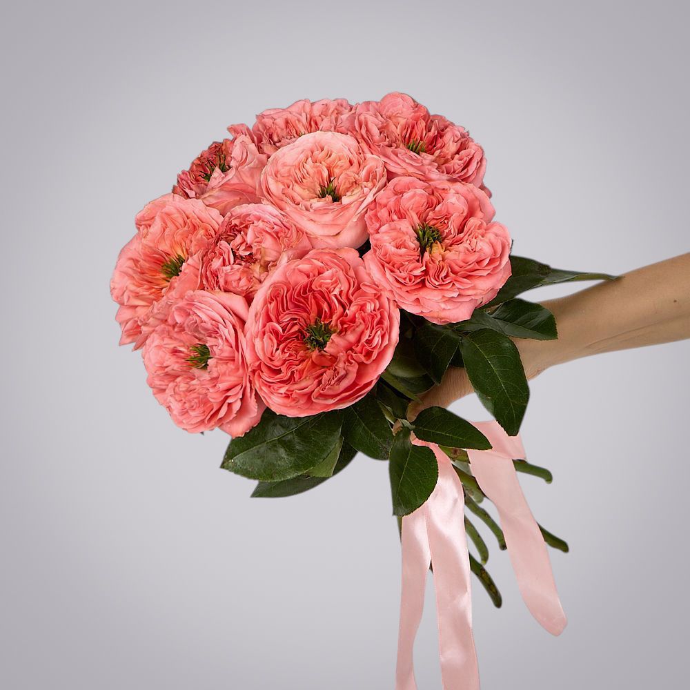 монобукет 9 пионовидных роз "mandarin x-pression" под ленту 