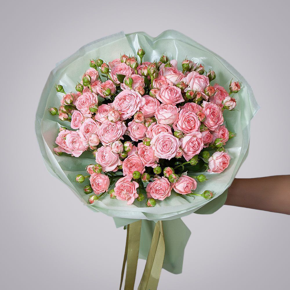 монобукет 9 кустовых роз "femke" №2  в упаковке 