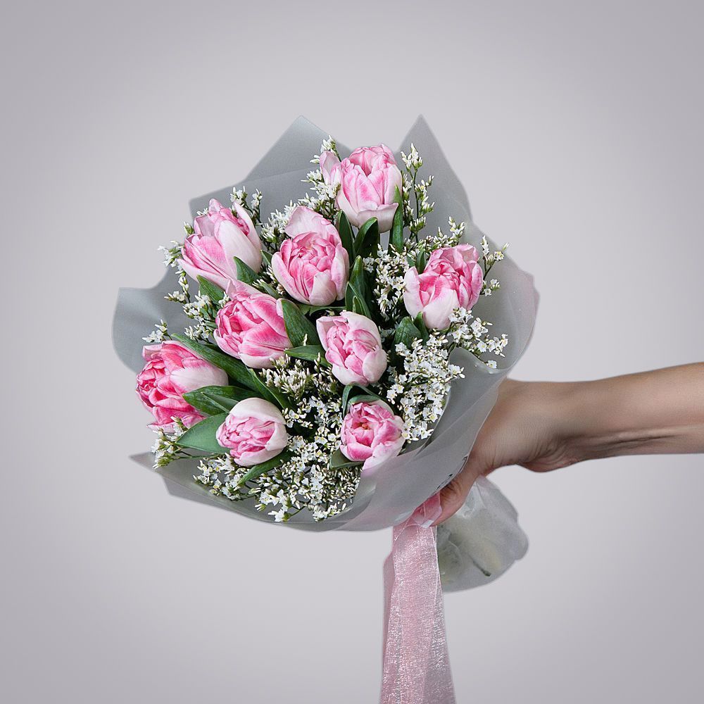 монобукет из 9 тюльпанов в упаковке 