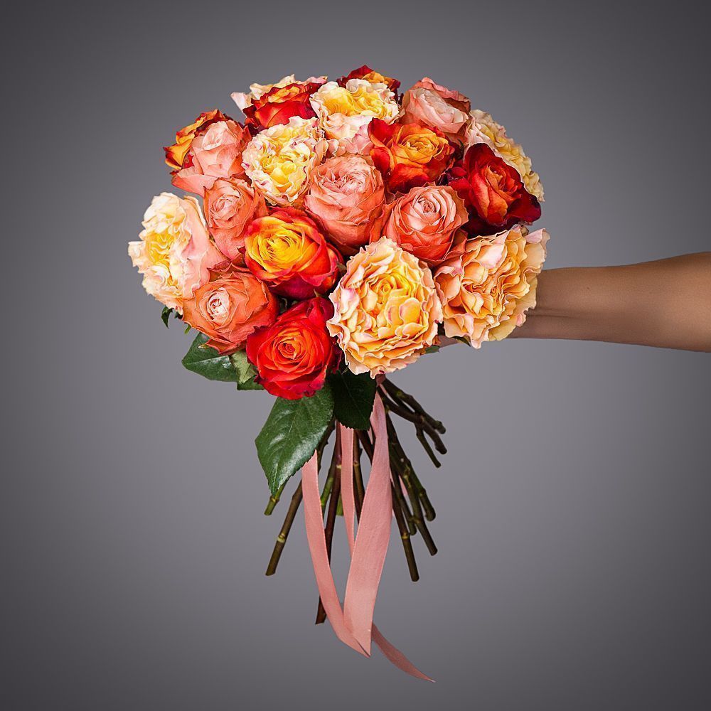 монобукет из 21 роз микс-2 под ленту 