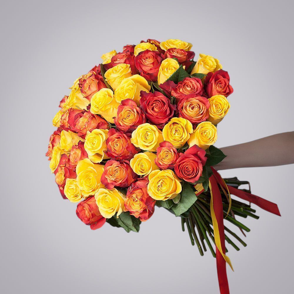 монобукет 51 роза микс-4 под ленту 