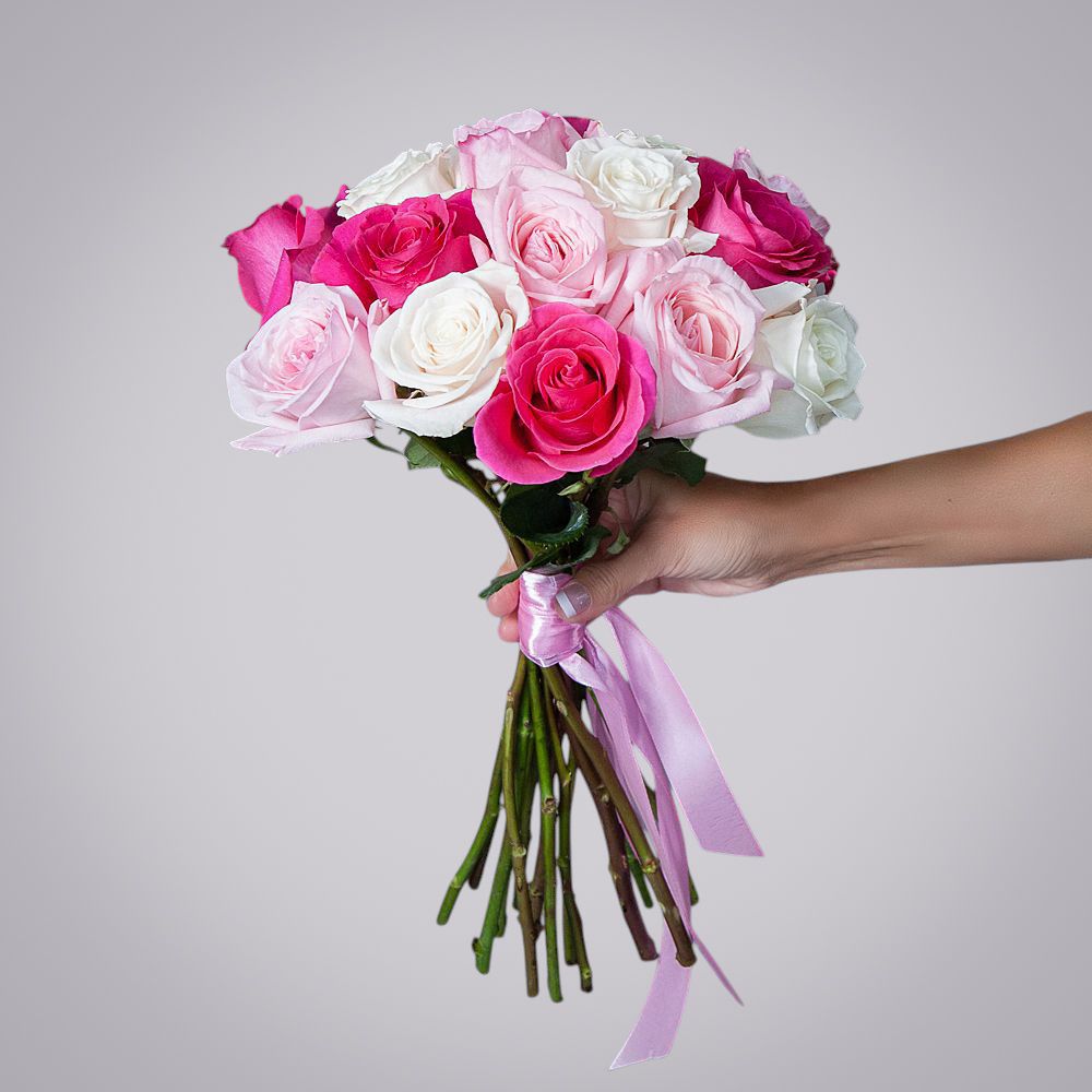 монобукет из 15 роз микс-8  под ленту 