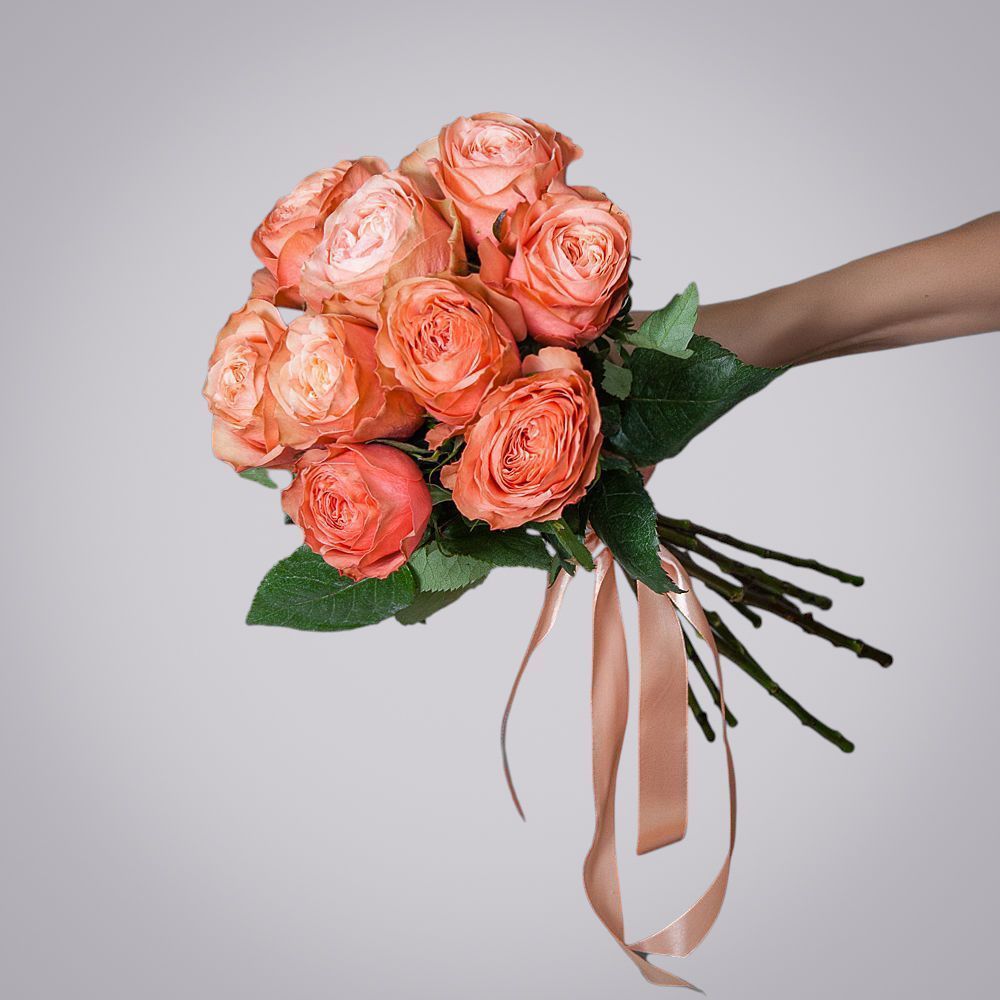 монобукет 9 пионовидных роз "kahala" под ленту 