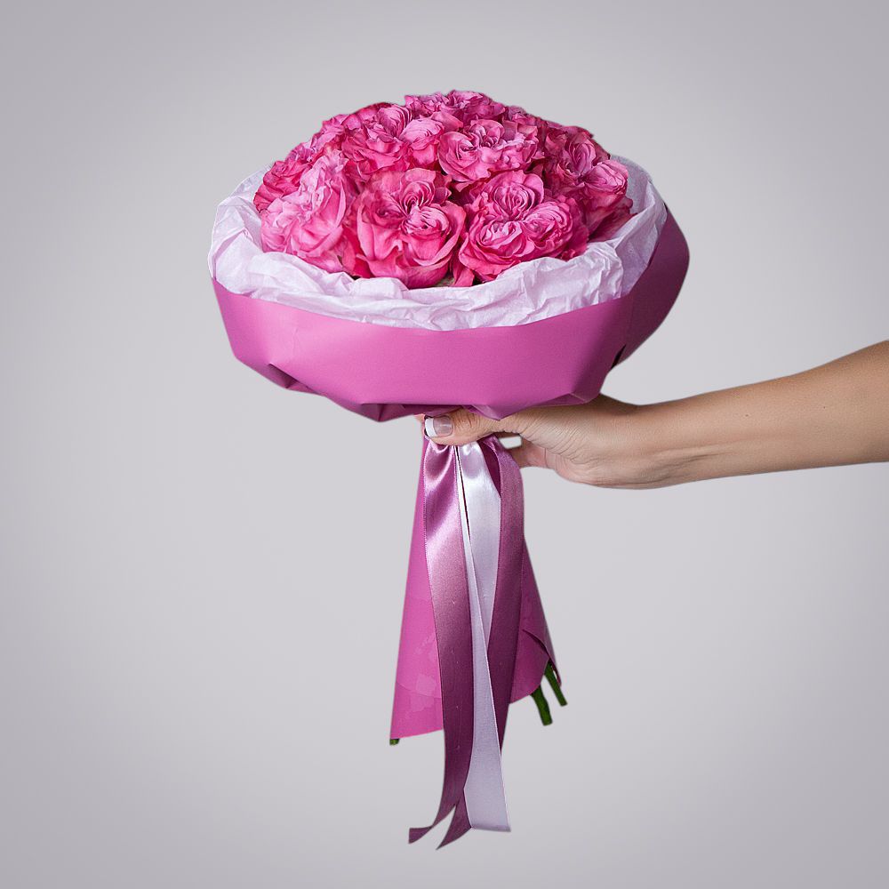 монобукет 11 пионовидных роз "country blues" в упаковке с тишью  монобукет 11 пионовидных роз "country blues" в упаковке с тишью