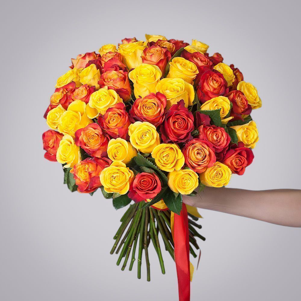 монобукет 51 роза микс-4 под ленту 