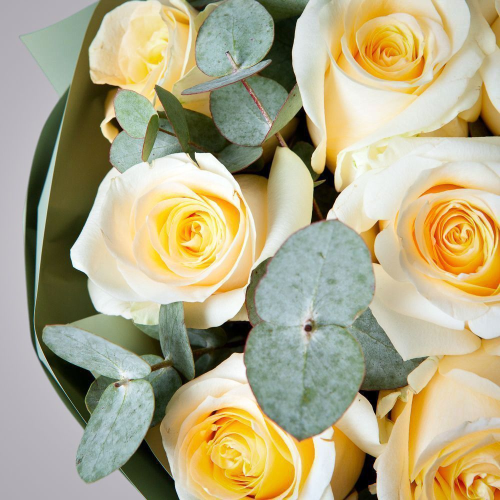 монобукет 11 роз crème de la crème в упаковке 