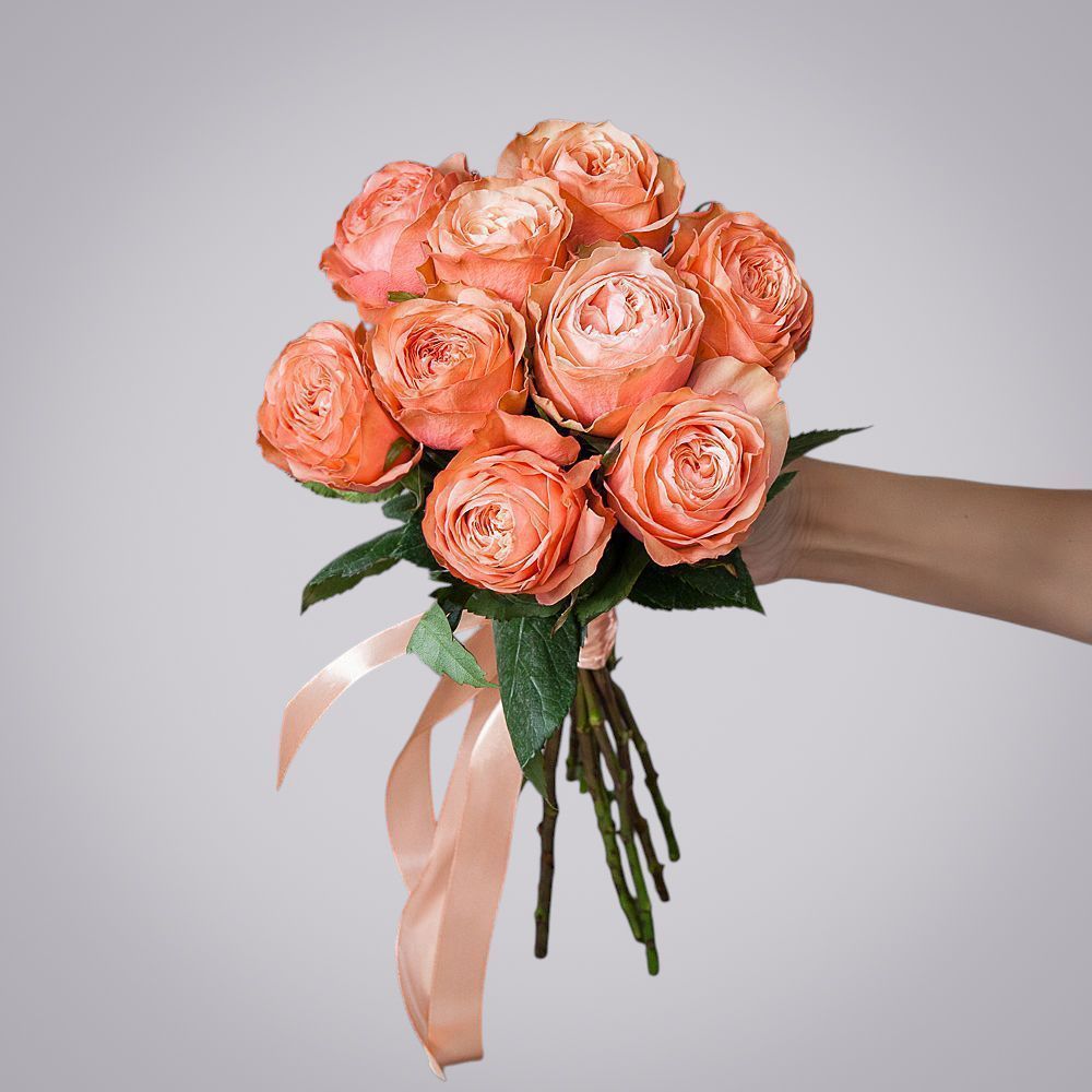 монобукет 9 пионовидных роз "kahala" под ленту 