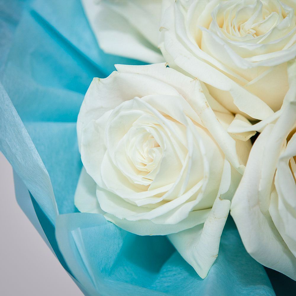 монобукет 9 пионовидных роз "playa blanca" в упаковке с тишью 