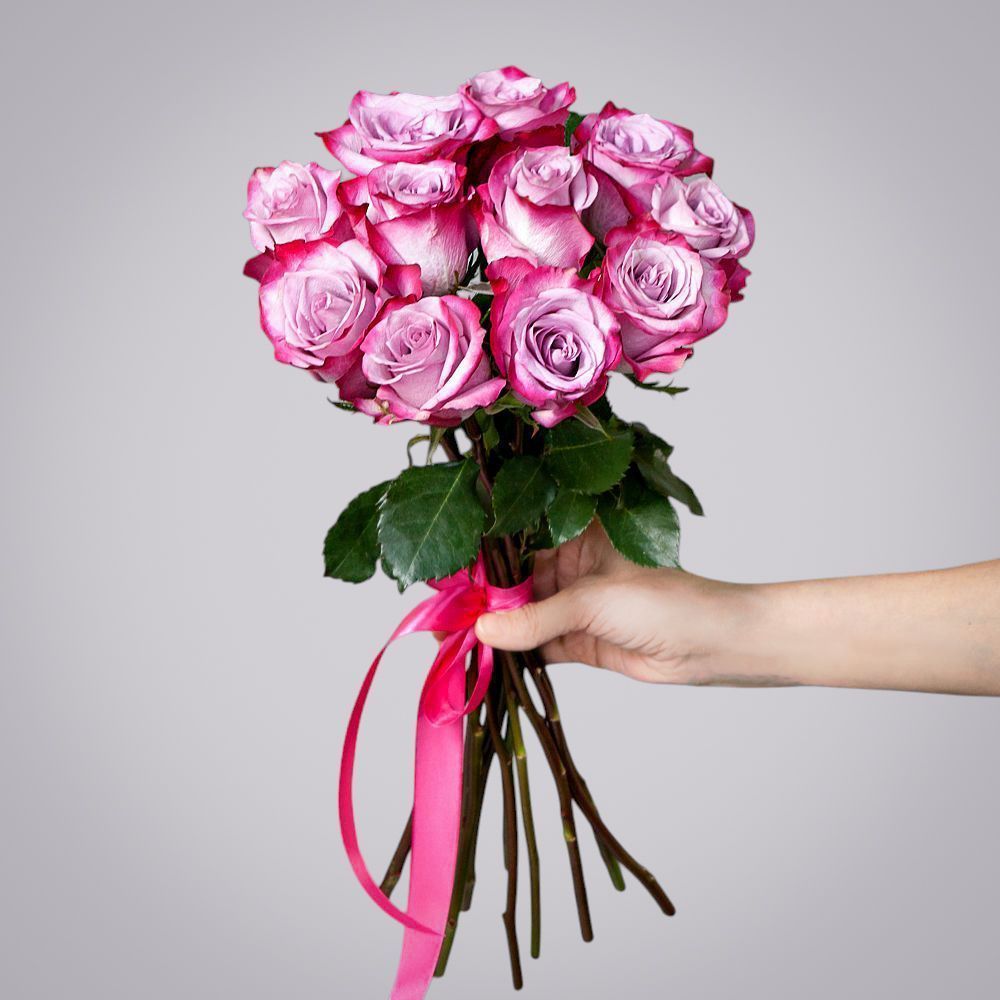 монобукет из 11 роз "deep purple" под ленту 