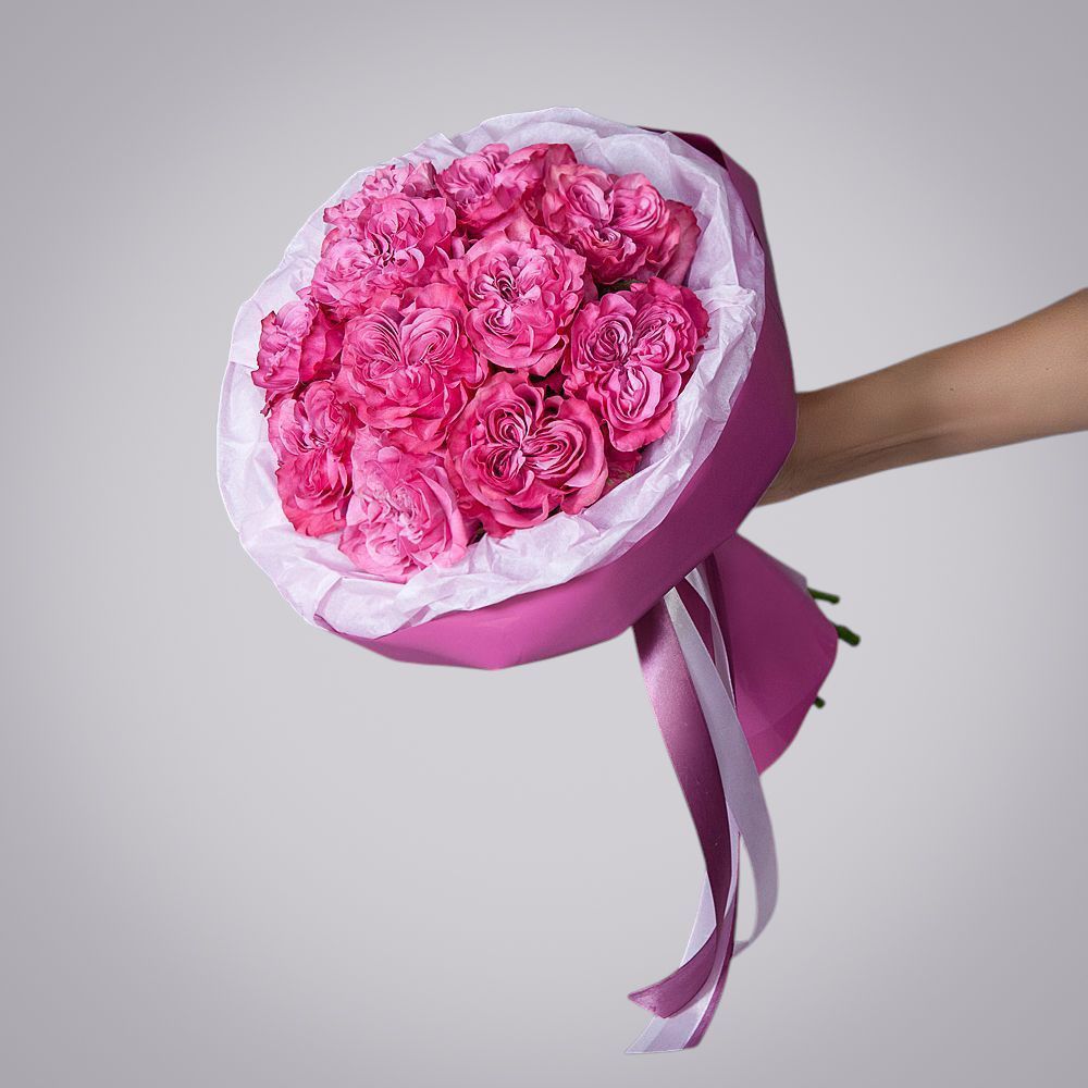 монобукет 11 пионовидных роз "country blues" в упаковке с тишью  монобукет 11 пионовидных роз "country blues" в упаковке с тишью