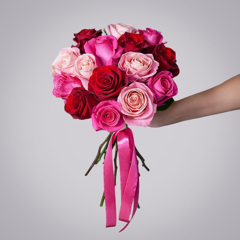 монобукет из 15 роз микс-6 под ленту 