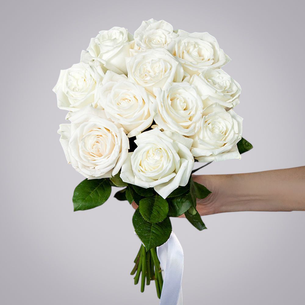 монобукет из 11 пионовидных роз "playa blanca" под ленту 