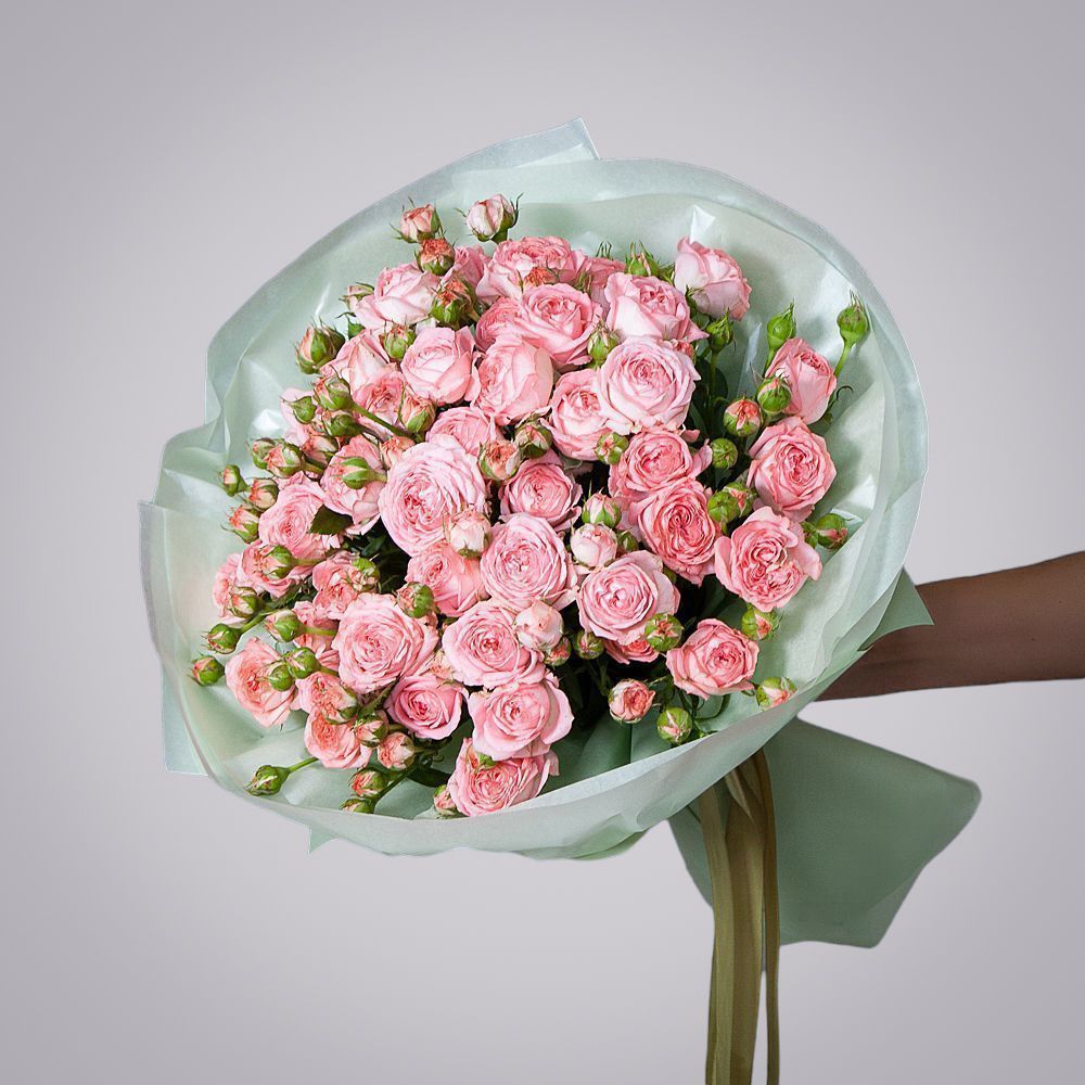 монобукет 9 кустовых роз "femke" №2  в упаковке 