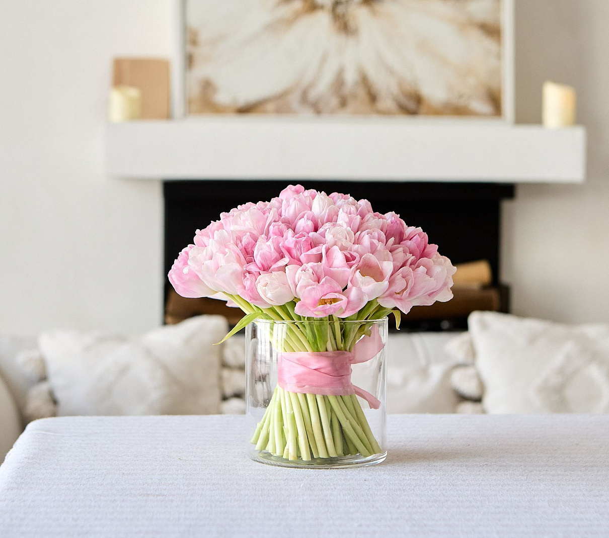 монобукет 101 розовый тюльпан под ленту  